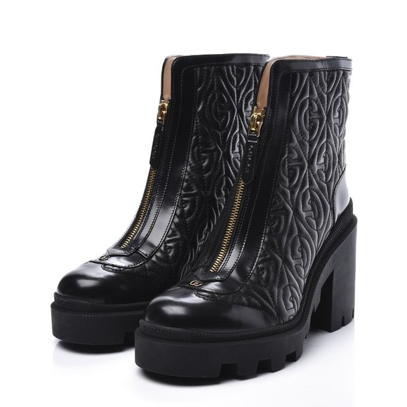 Women's Black G Rhombus Leather Mid-heel Ankle Boot - Picture 1 of 6